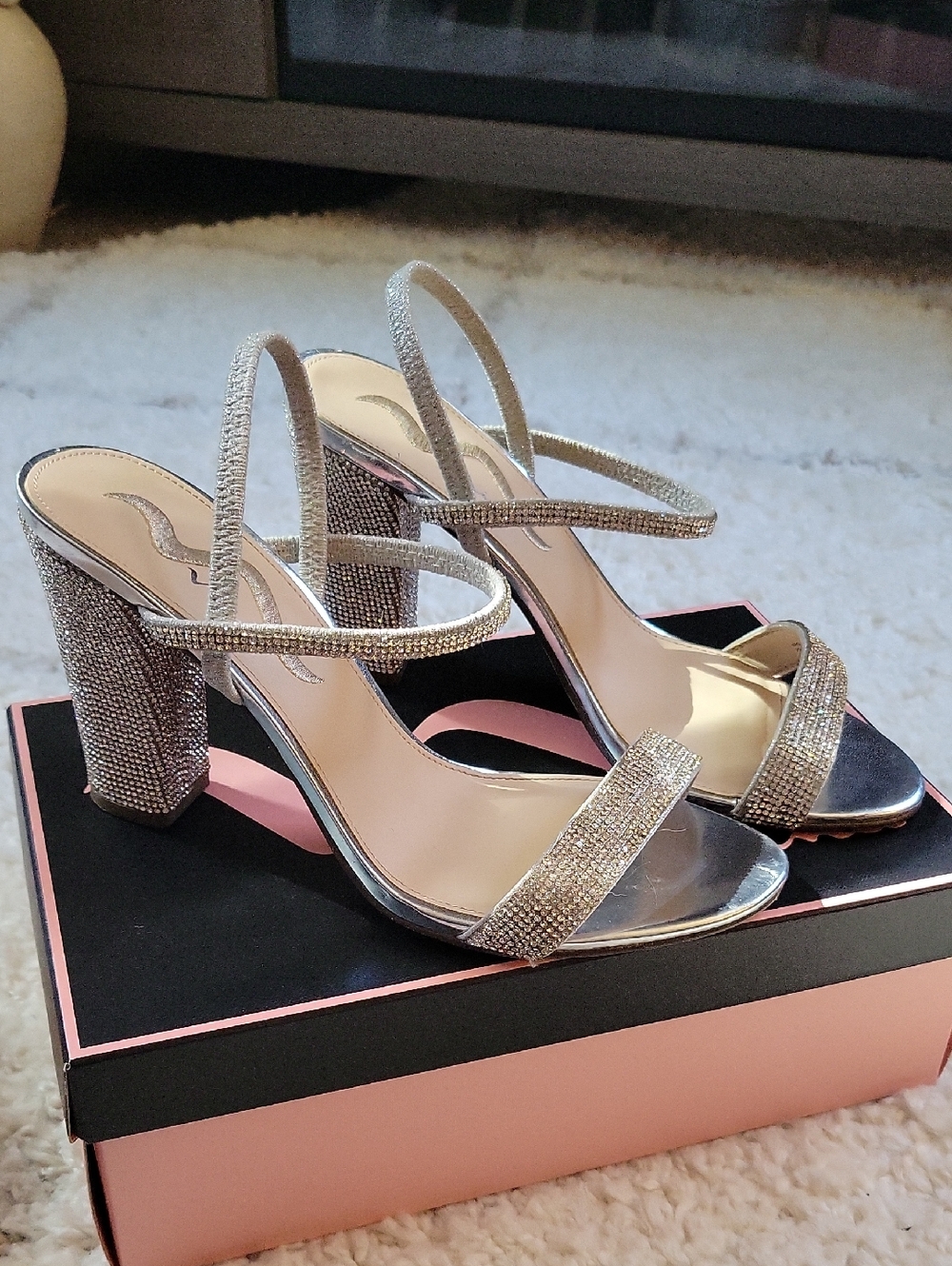 Nina Silver Rhinestone Block Heel Sandals
